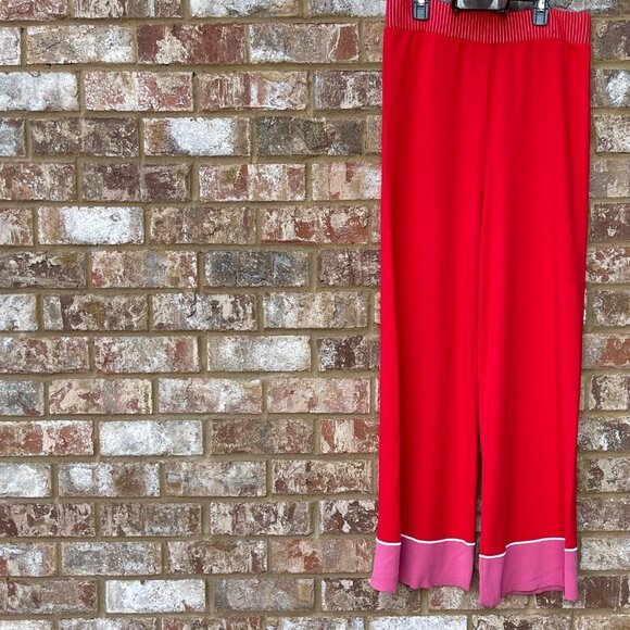 Free People Red & Pink Knit Sunday Flair Wide Leg High Waist Knit Pants Size M - Picture 8 of 12